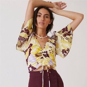 MAEVE Anthropologie CINCHED FLUTTER SLEEVE TOP SZ medium